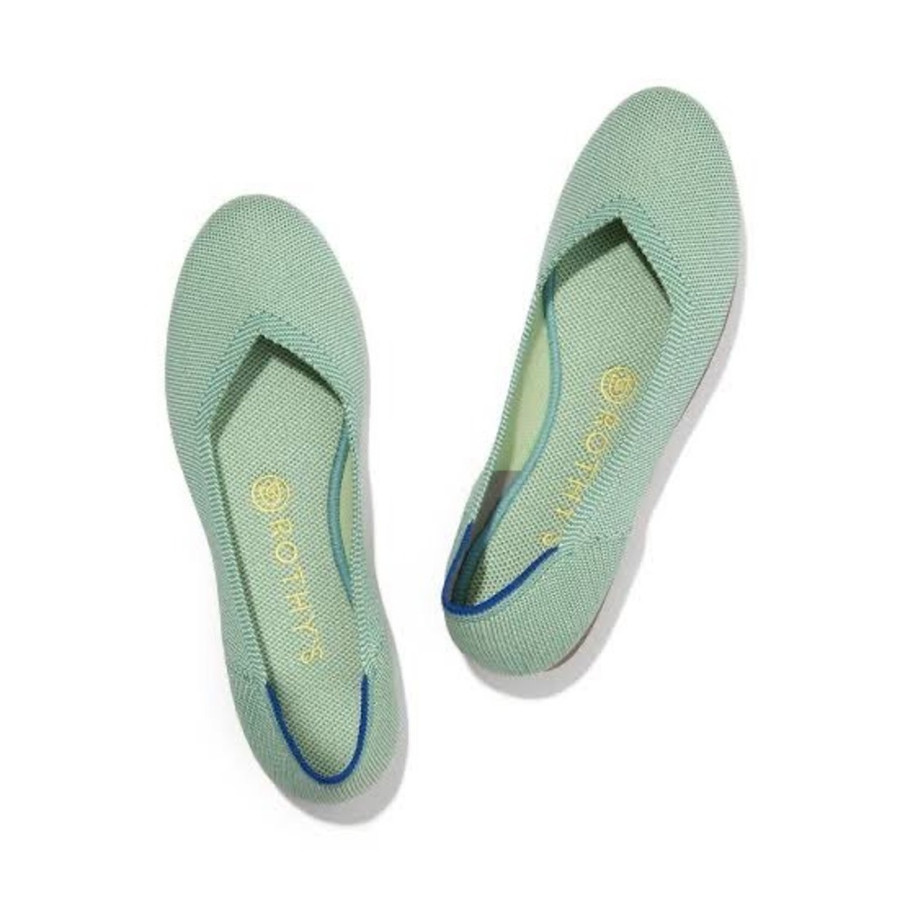 Rothys The Point Sage Green White Knit Pointed Toe Flats Shoes Womens 9